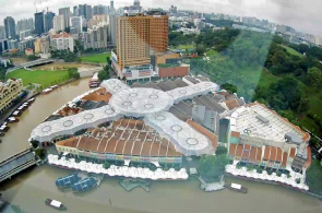 Complejo comercial y de entretenimiento junto al río Clark Quay. Webcams de Singapur en línea