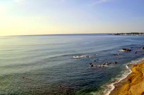 Vista de la bahía y la playa. Webcams en vivo Giardini Naxos en línea